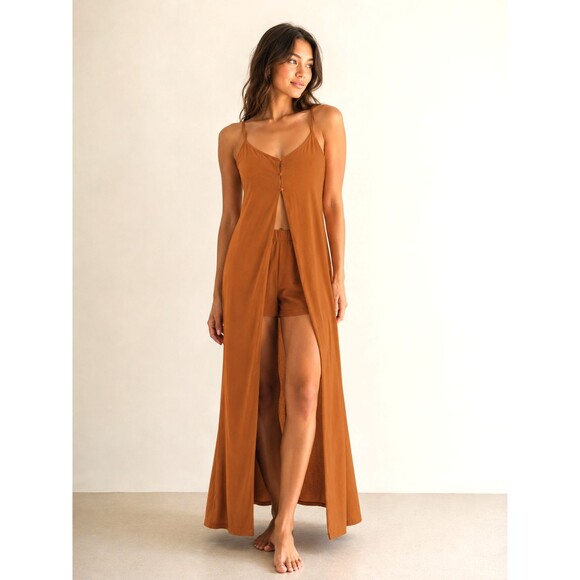 Unbranded Other - Women's Rust Brown 2 Piece Set Long Slit Cami Top & Shorts Lounge Resort Size XL